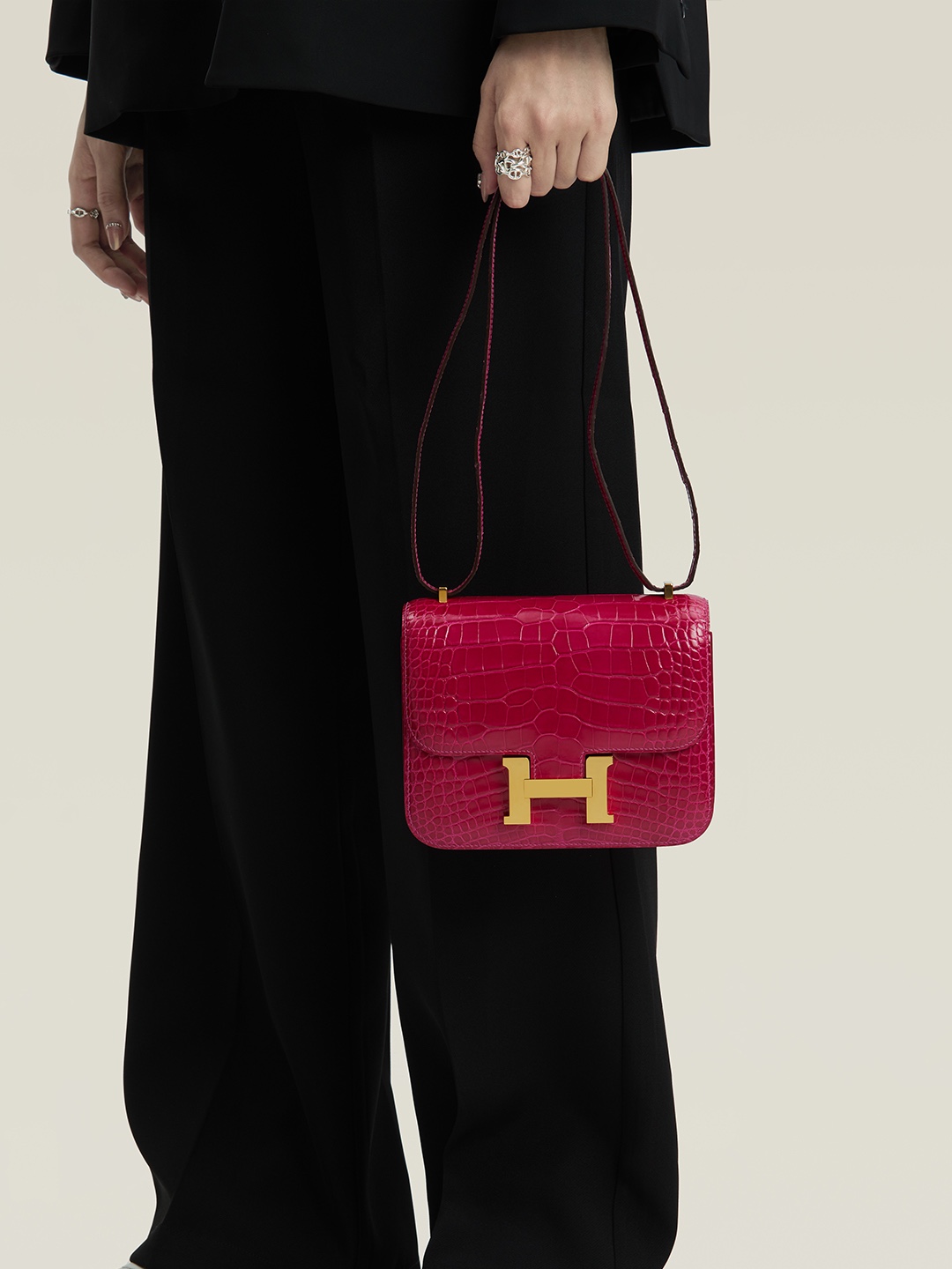 Hermes Constance 18 Mini Handmade Bag In Burgundy Shiny Alligator Crocodile Leather